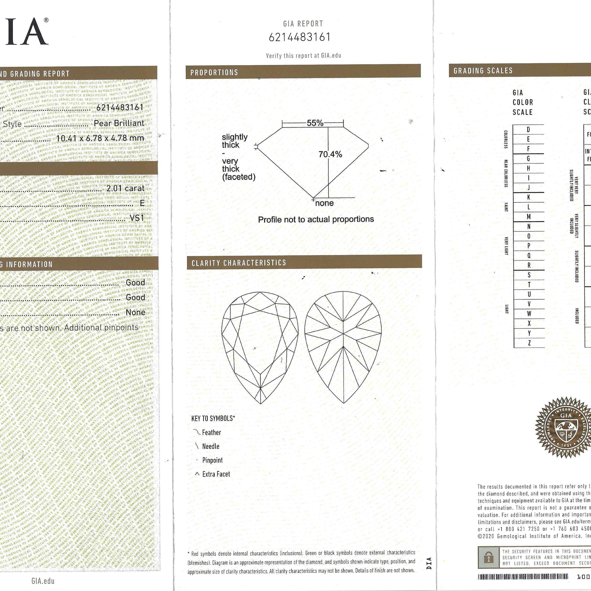 This two carat pear cut diamond ring includes a GIA report.