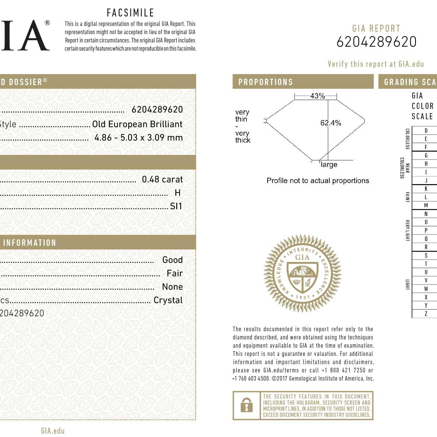 0.48 carat GIA diamond report.