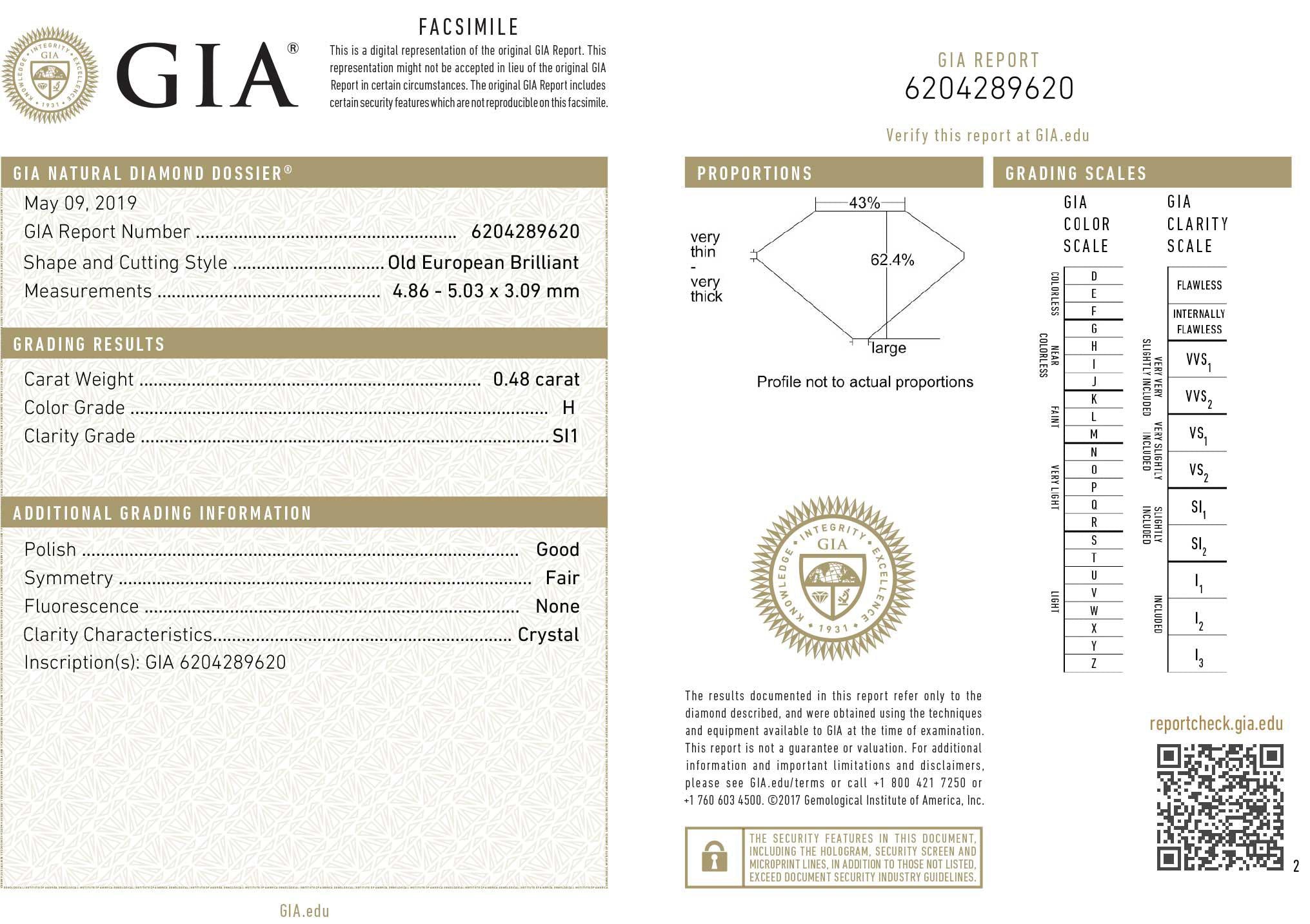 0.48 carat GIA diamond report.