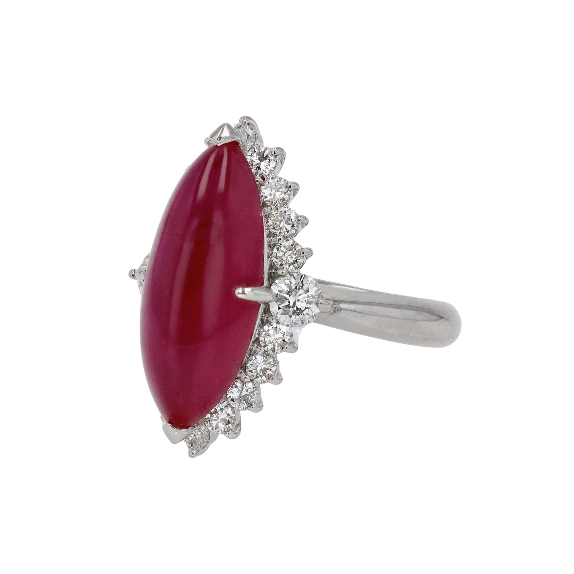 Estate 6 Carat Cabochon Marquise Ruby Diamond Ring