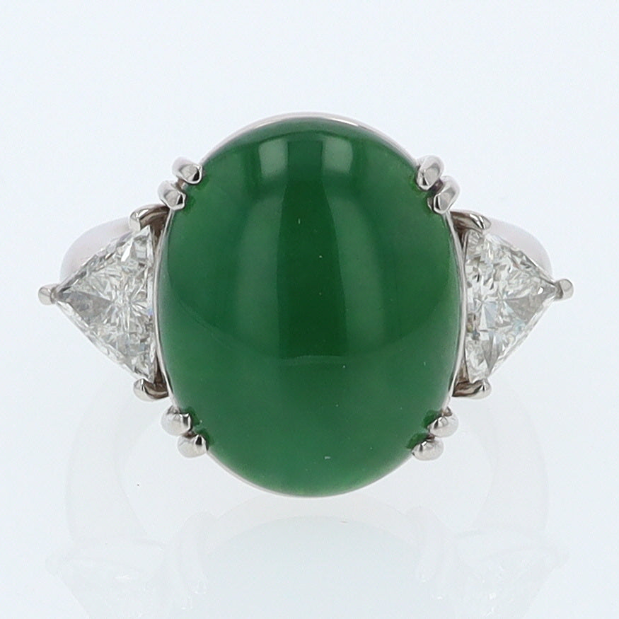 Untreated Jadeite & Diamond 3 Stone Cocktail Ring