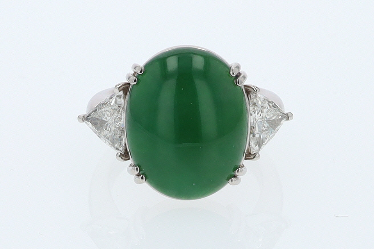 Untreated Jadeite & Diamond 3 Stone Cocktail Ring