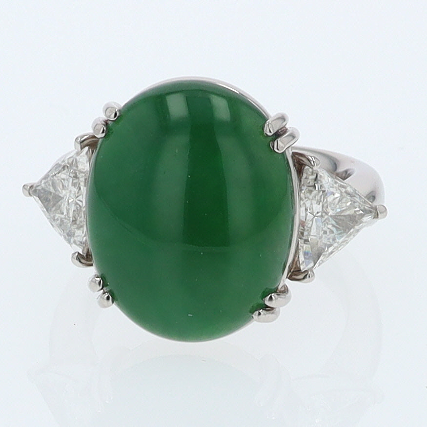 Untreated Jadeite & Diamond 3 Stone Cocktail Ring