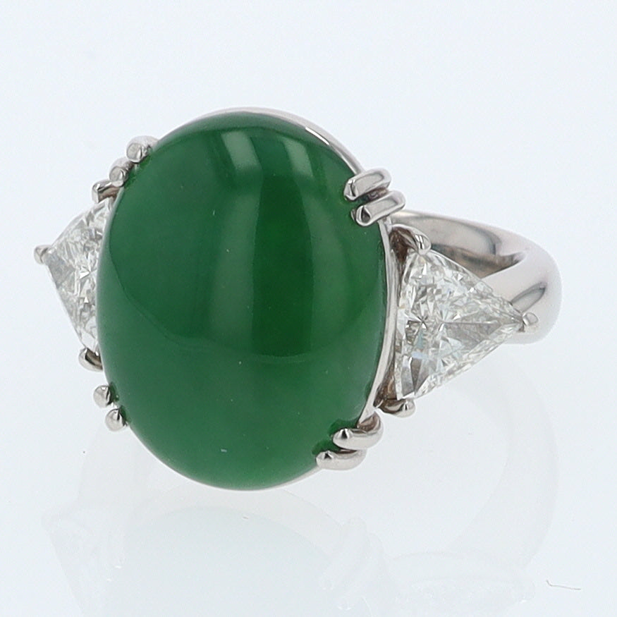 Untreated Jadeite & Diamond 3 Stone Cocktail Ring