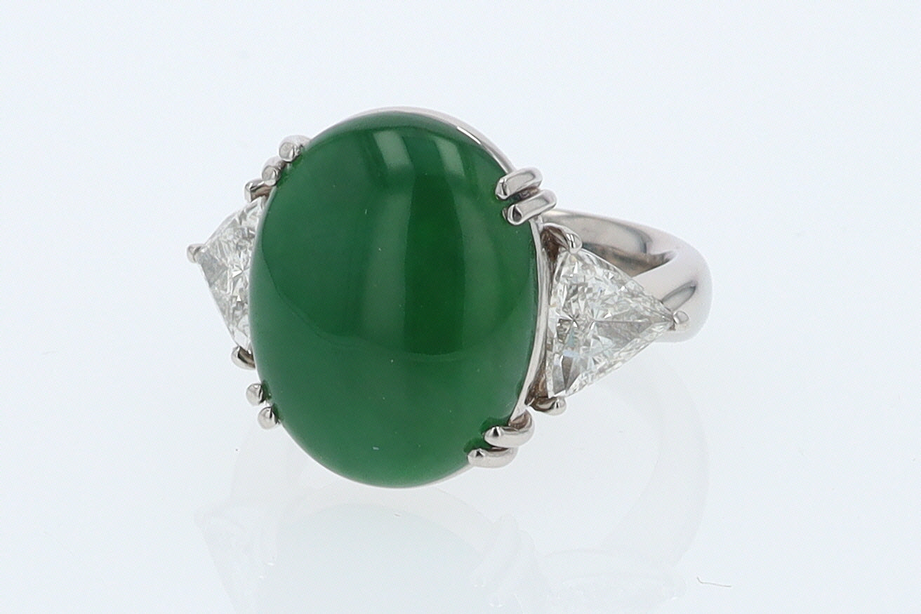 Untreated Jadeite & Diamond 3 Stone Cocktail Ring