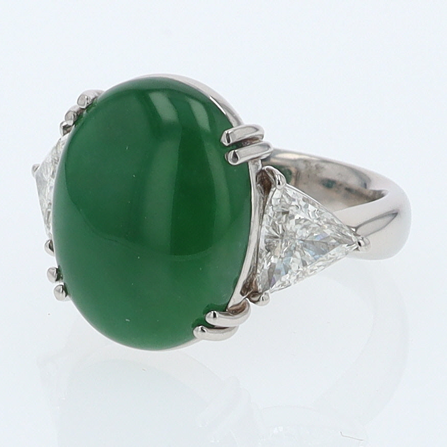 Untreated Jadeite & Diamond 3 Stone Cocktail Ring