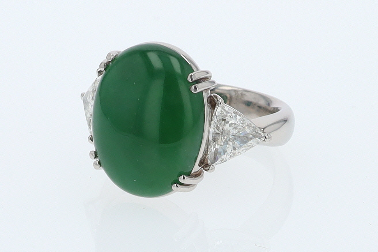Untreated Jadeite & Diamond 3 Stone Cocktail Ring