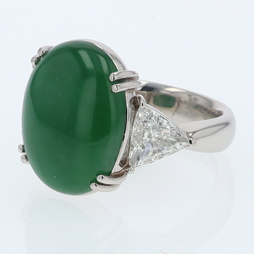 Untreated Jadeite & Diamond 3 Stone Cocktail Ring