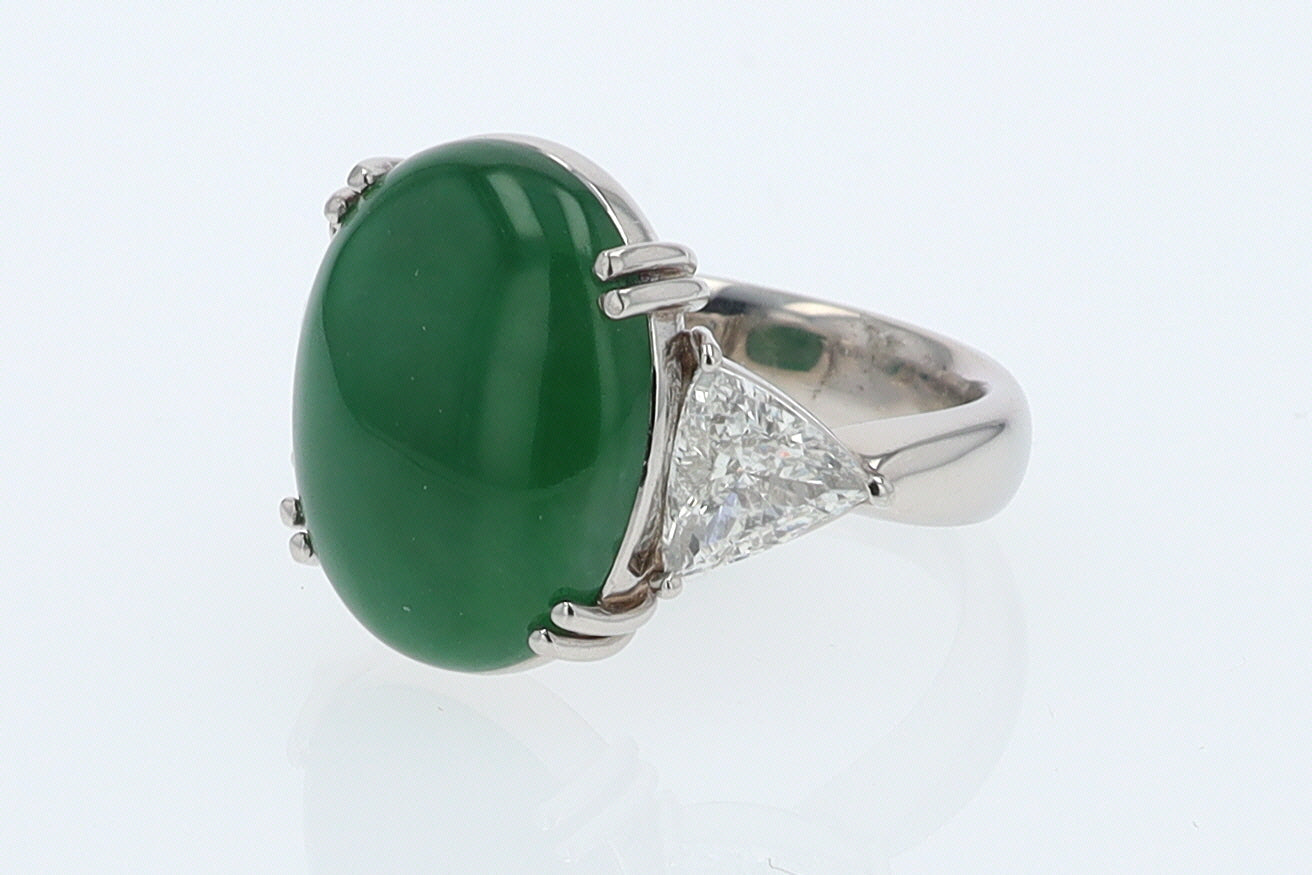 Untreated Jadeite & Diamond 3 Stone Cocktail Ring