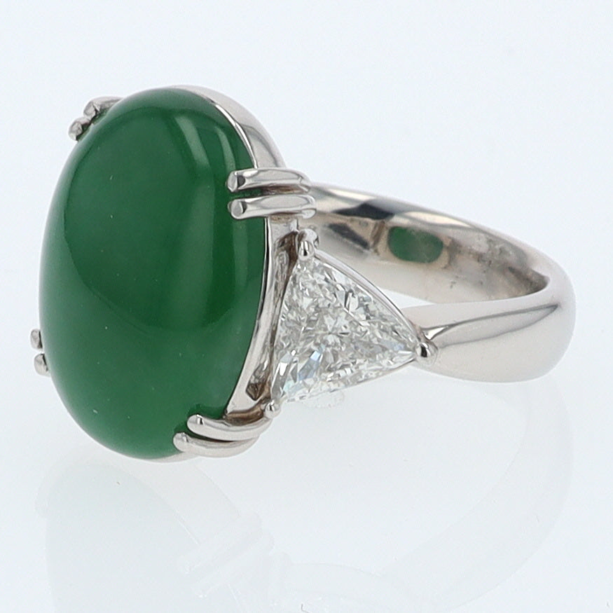 Untreated Jadeite & Diamond 3 Stone Cocktail Ring