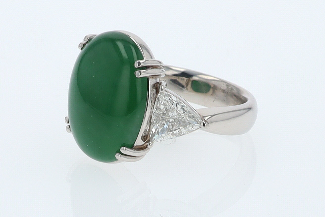 Untreated Jadeite & Diamond 3 Stone Cocktail Ring