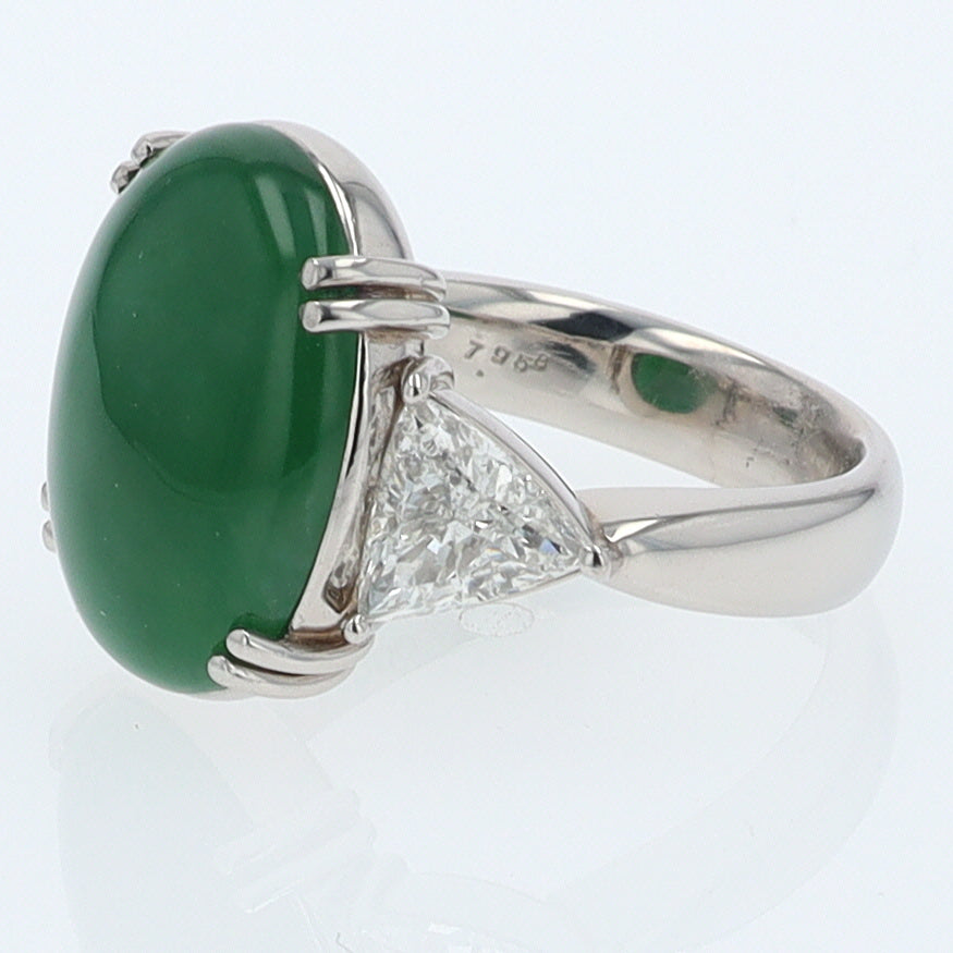 Untreated Jadeite & Diamond 3 Stone Cocktail Ring