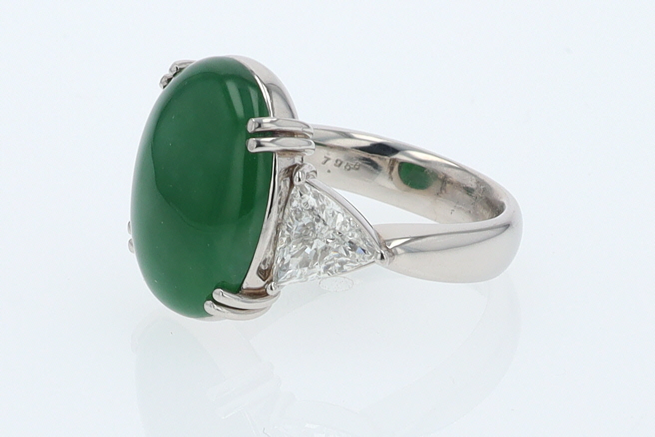 Untreated Jadeite & Diamond 3 Stone Cocktail Ring