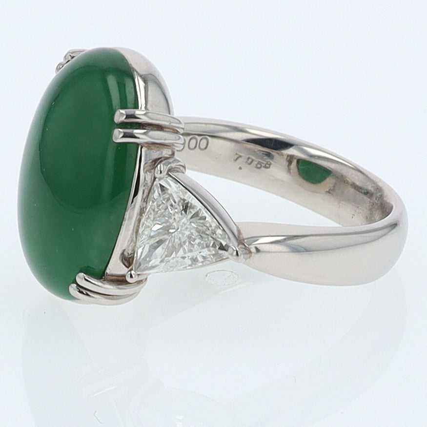 Untreated Jadeite & Diamond 3 Stone Cocktail Ring