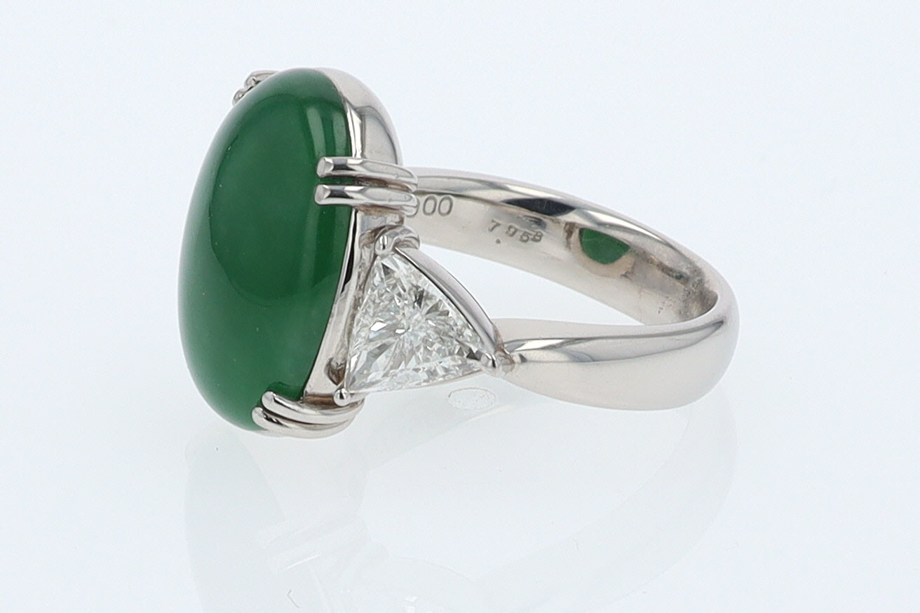 Untreated Jadeite & Diamond 3 Stone Cocktail Ring