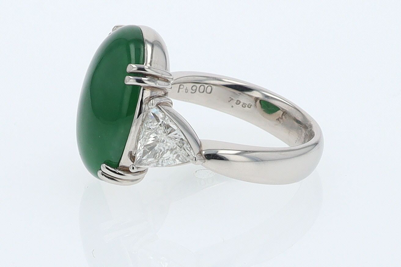 Untreated Jadeite & Diamond 3 Stone Cocktail Ring