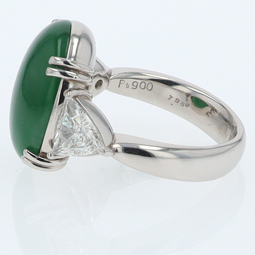 Untreated Jadeite & Diamond 3 Stone Cocktail Ring