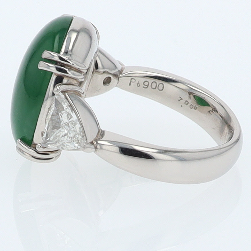 Untreated Jadeite & Diamond 3 Stone Cocktail Ring