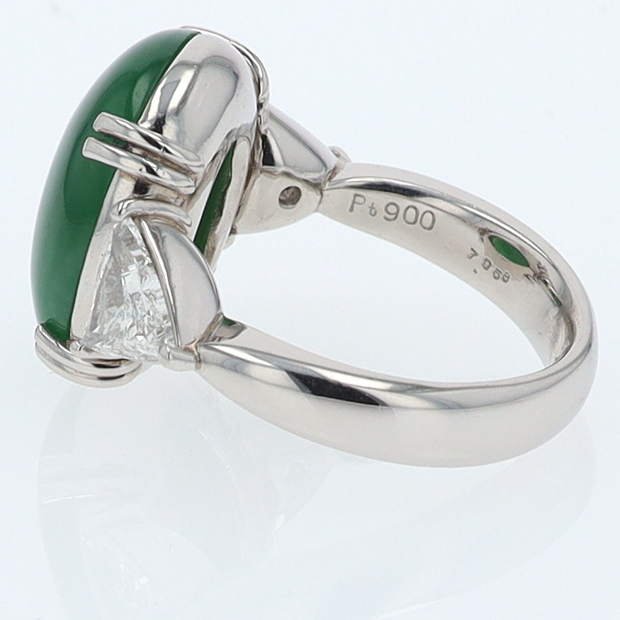 Untreated Jadeite & Diamond 3 Stone Cocktail Ring