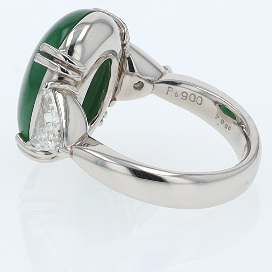 Untreated Jadeite & Diamond 3 Stone Cocktail Ring