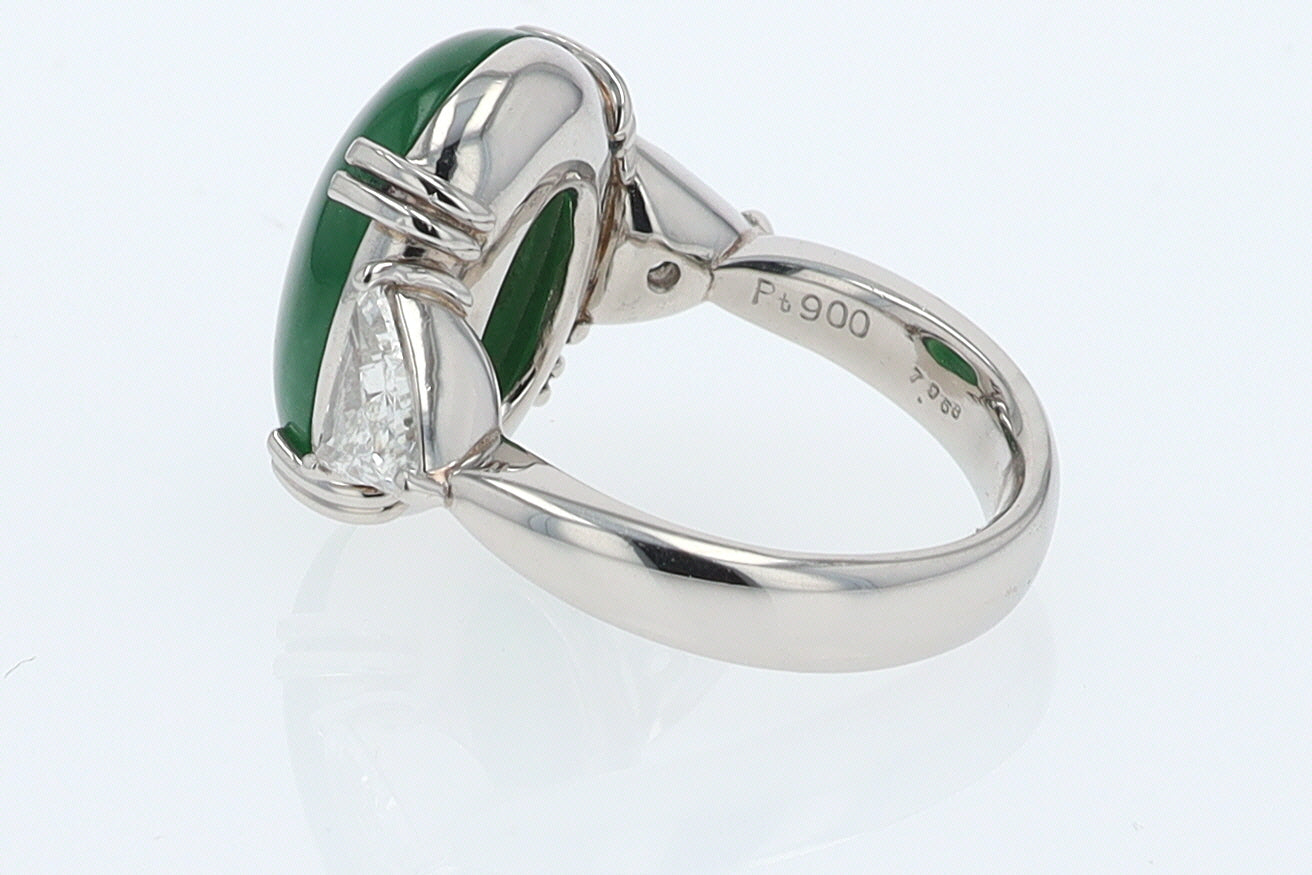 Untreated Jadeite & Diamond 3 Stone Cocktail Ring