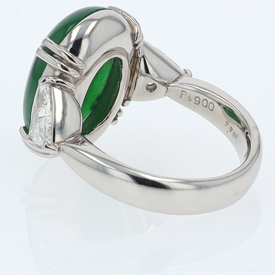 Untreated Jadeite & Diamond 3 Stone Cocktail Ring