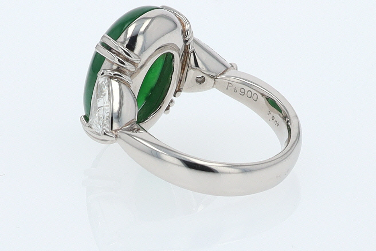 Untreated Jadeite & Diamond 3 Stone Cocktail Ring