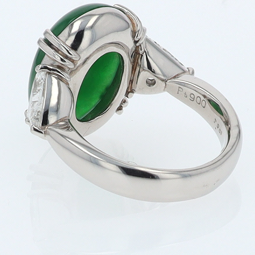 Untreated Jadeite & Diamond 3 Stone Cocktail Ring
