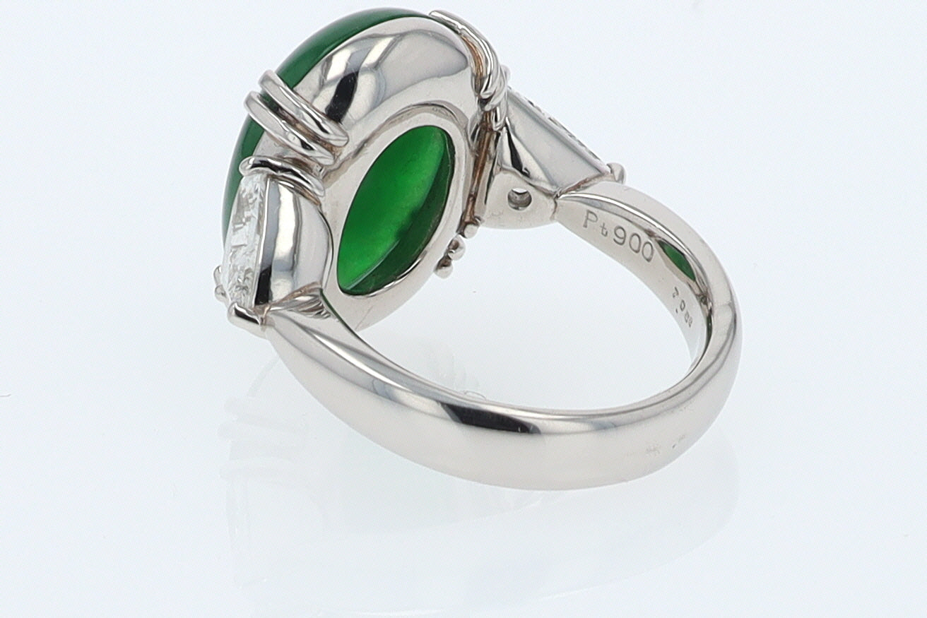 Untreated Jadeite & Diamond 3 Stone Cocktail Ring