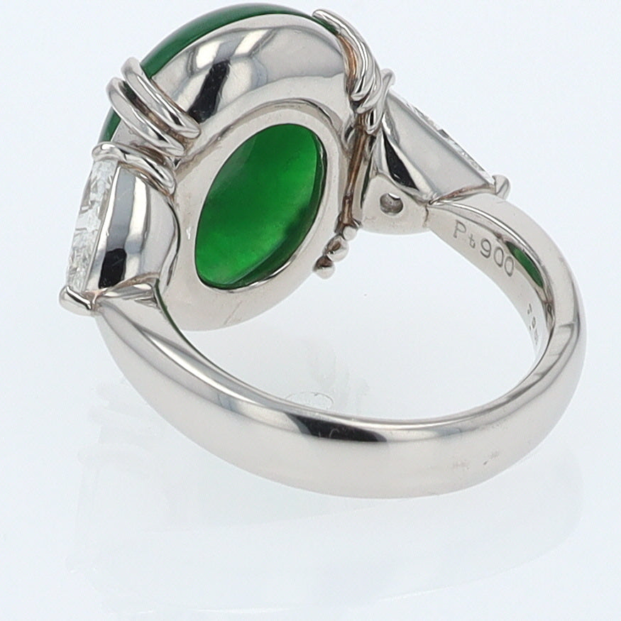 Untreated Jadeite & Diamond 3 Stone Cocktail Ring
