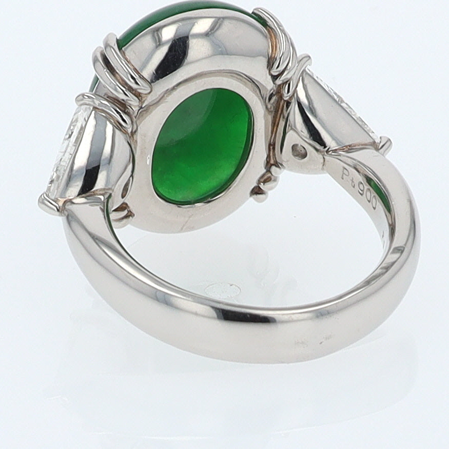 Untreated Jadeite & Diamond 3 Stone Cocktail Ring