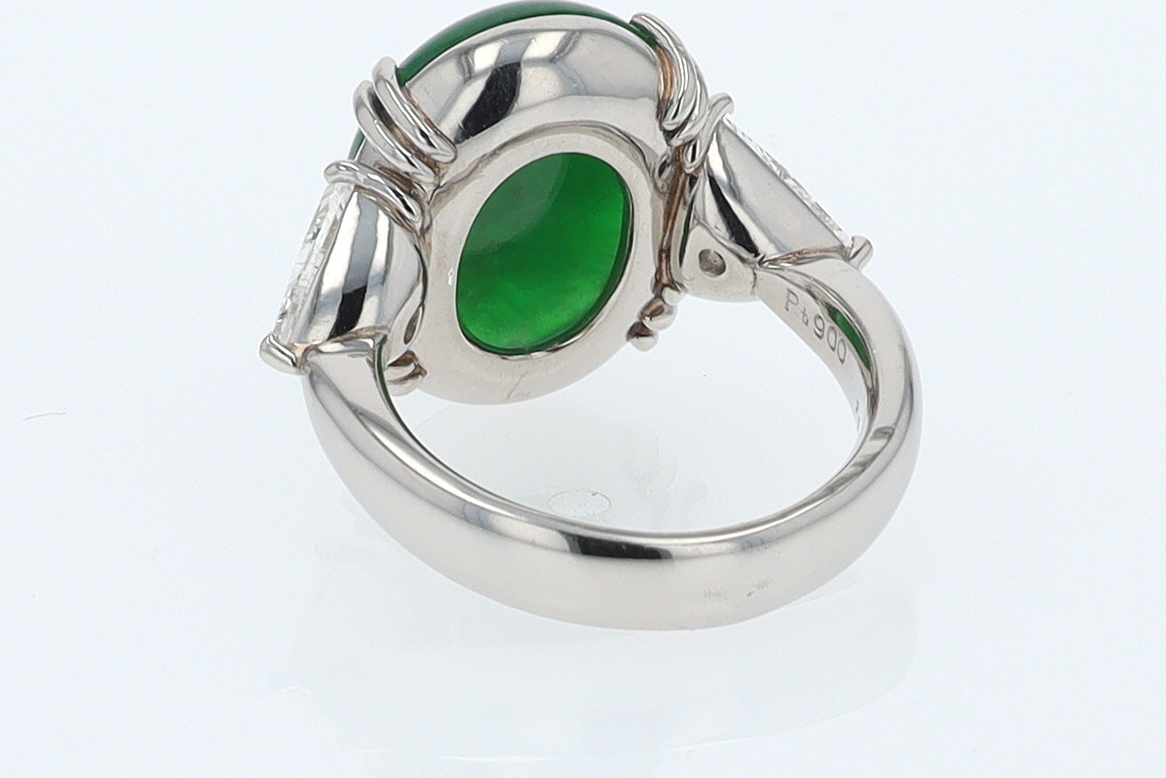 Untreated Jadeite & Diamond 3 Stone Cocktail Ring