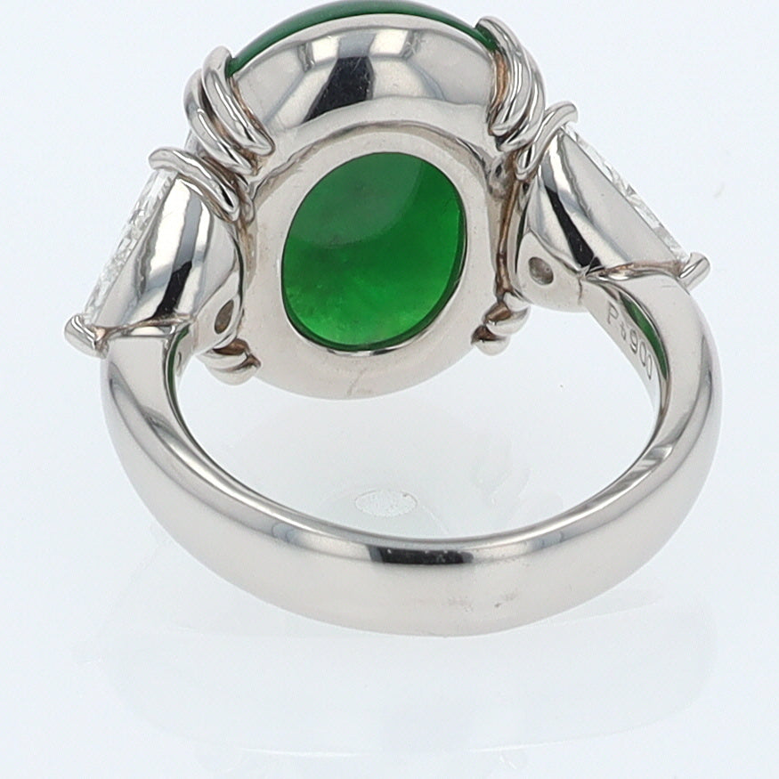 Untreated Jadeite & Diamond 3 Stone Cocktail Ring