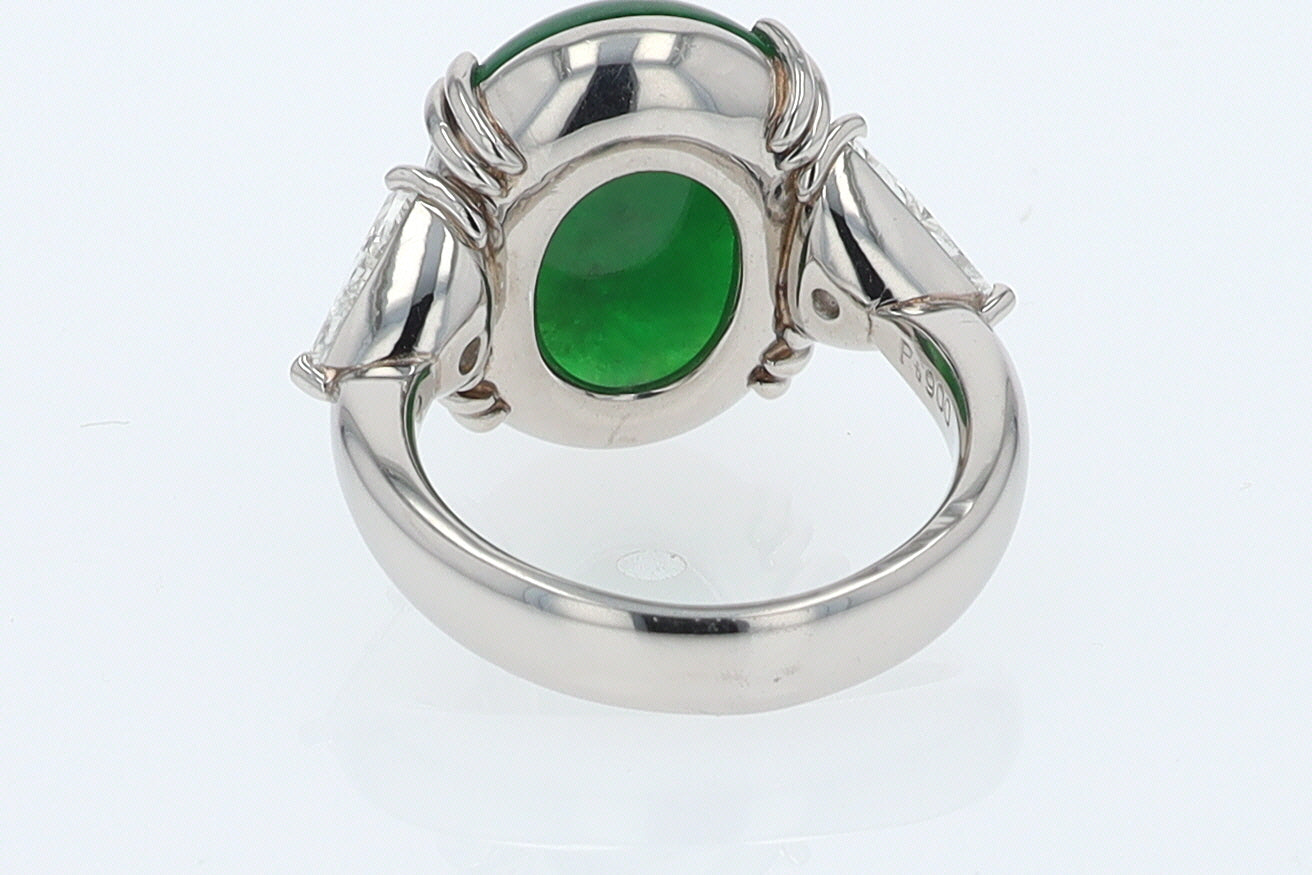 Untreated Jadeite & Diamond 3 Stone Cocktail Ring