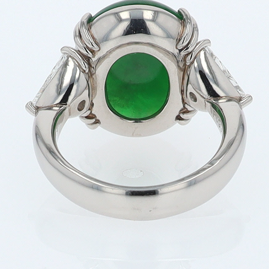 Untreated Jadeite & Diamond 3 Stone Cocktail Ring