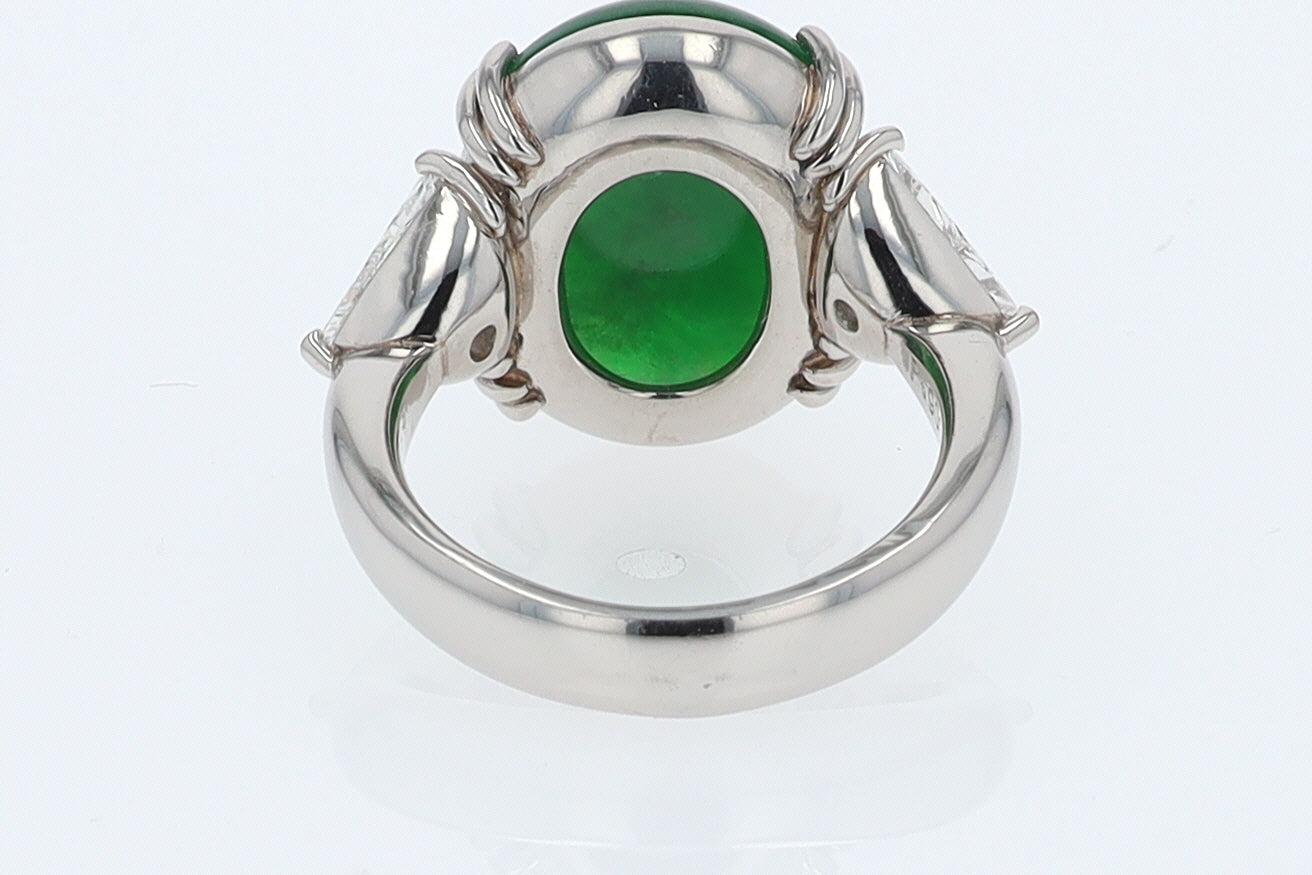 Untreated Jadeite & Diamond 3 Stone Cocktail Ring