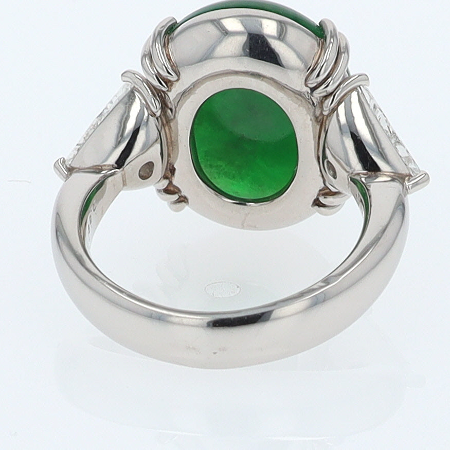 Untreated Jadeite & Diamond 3 Stone Cocktail Ring