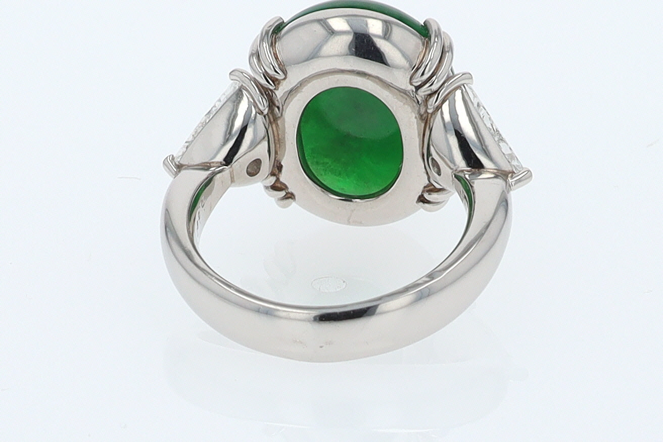 Untreated Jadeite & Diamond 3 Stone Cocktail Ring