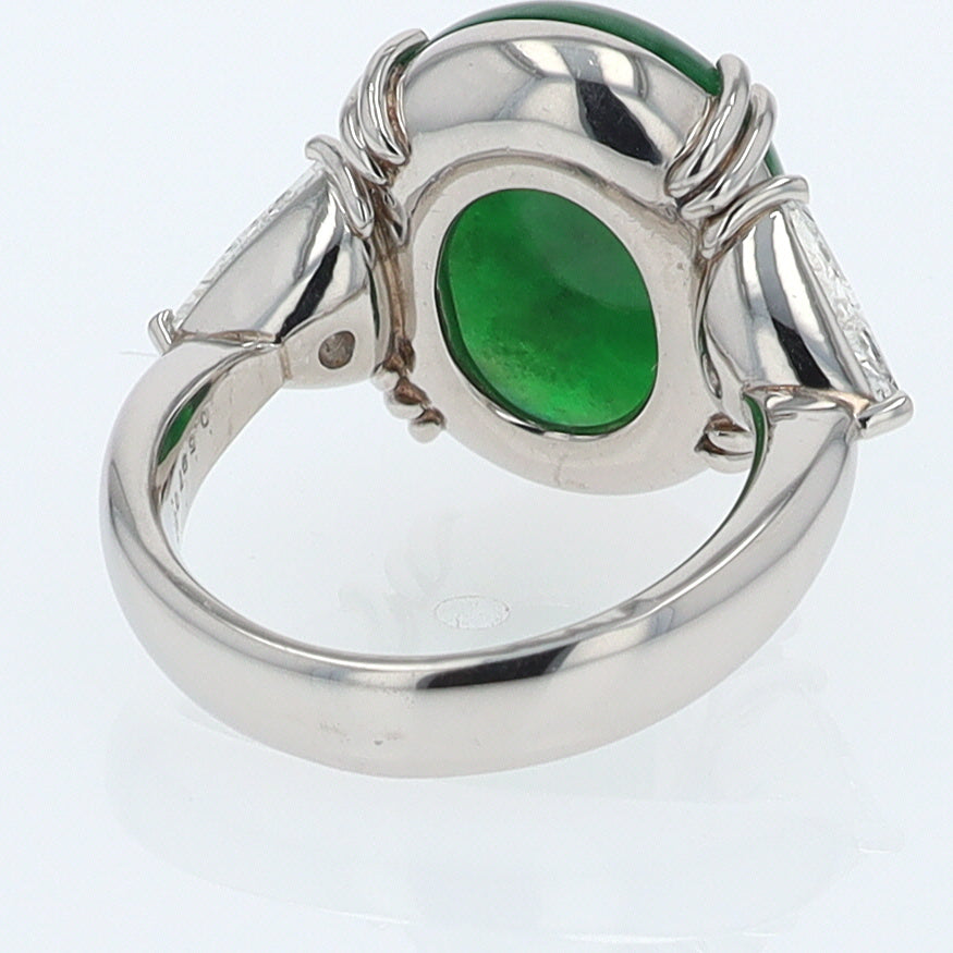 Untreated Jadeite & Diamond 3 Stone Cocktail Ring