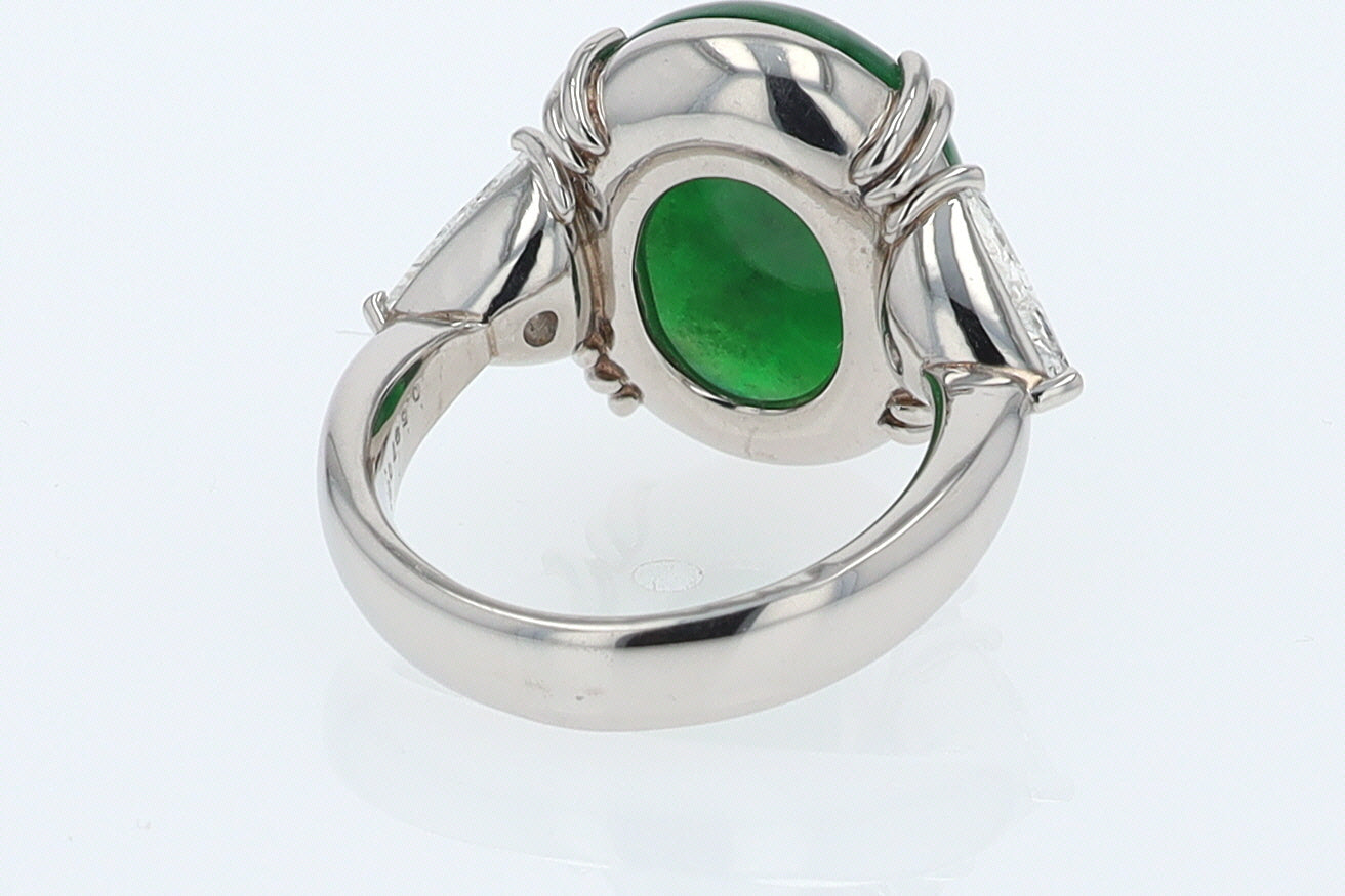 Untreated Jadeite & Diamond 3 Stone Cocktail Ring