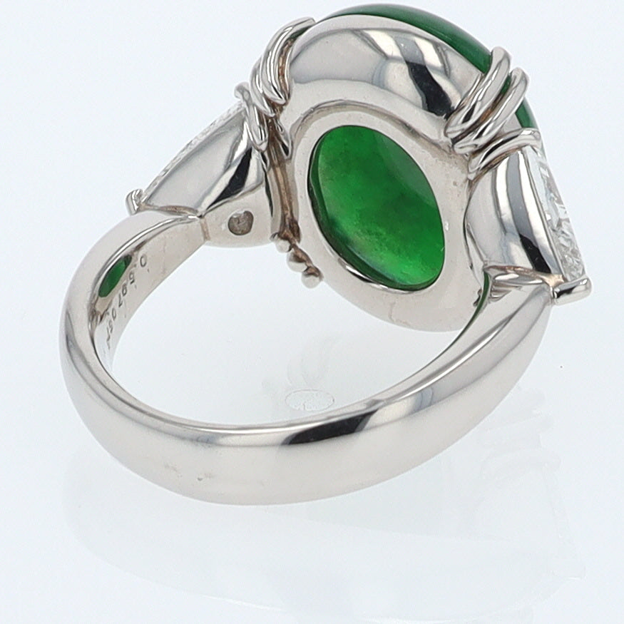 Untreated Jadeite & Diamond 3 Stone Cocktail Ring