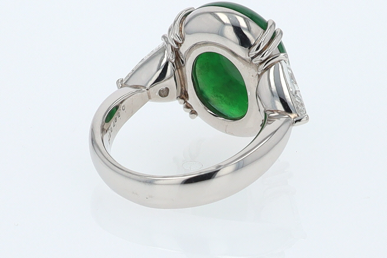 Untreated Jadeite & Diamond 3 Stone Cocktail Ring