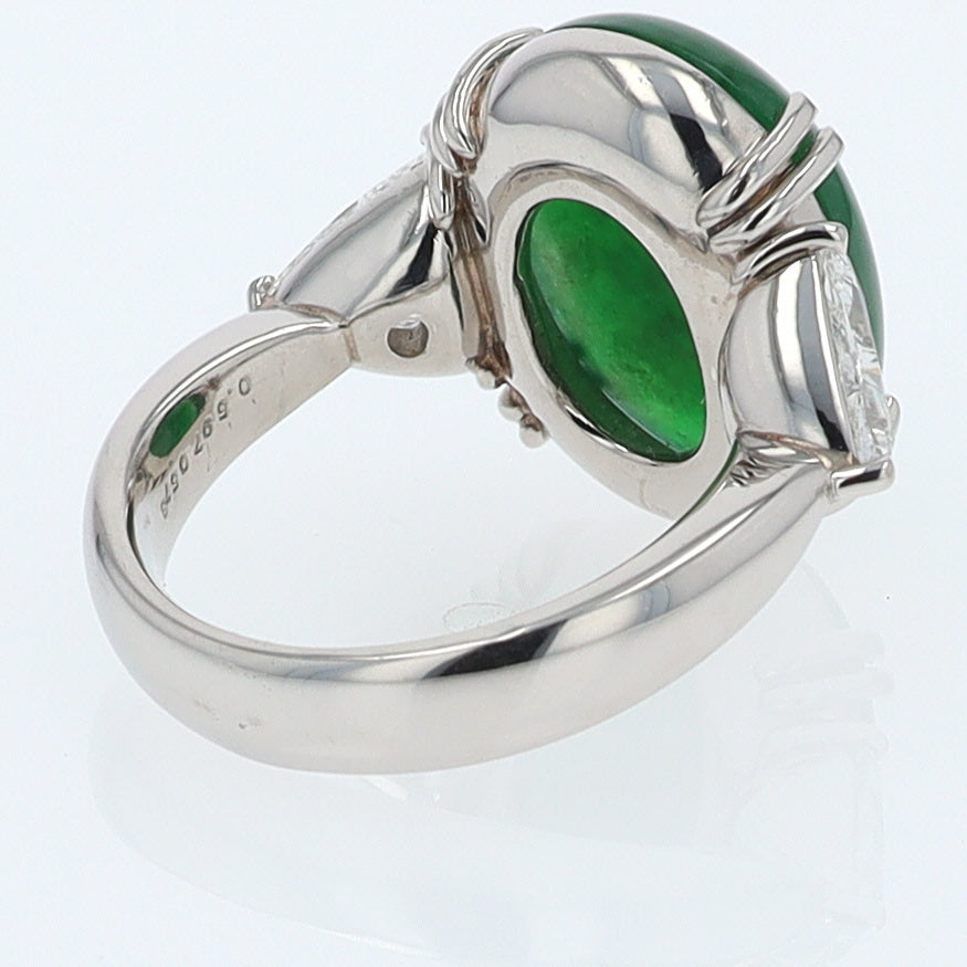 Untreated Jadeite & Diamond 3 Stone Cocktail Ring