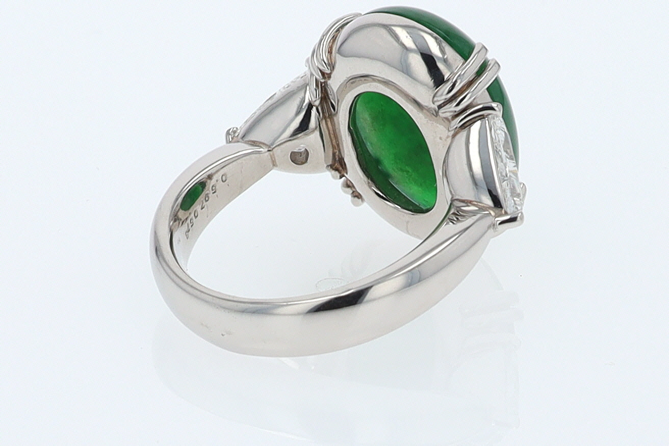 Untreated Jadeite & Diamond 3 Stone Cocktail Ring