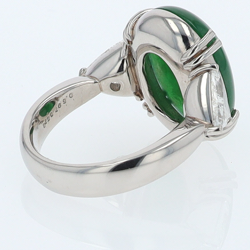 Untreated Jadeite & Diamond 3 Stone Cocktail Ring