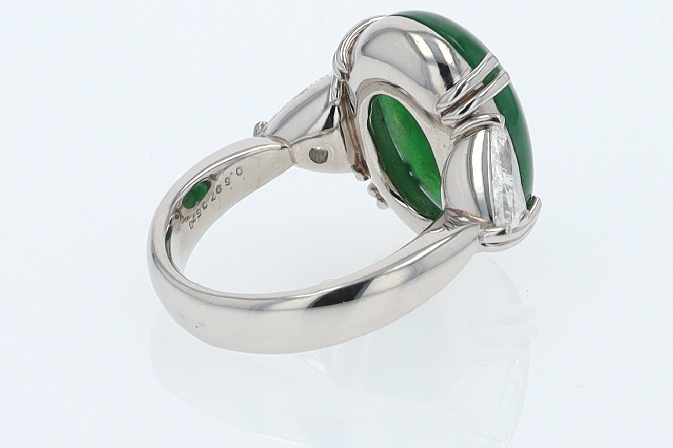 Untreated Jadeite & Diamond 3 Stone Cocktail Ring