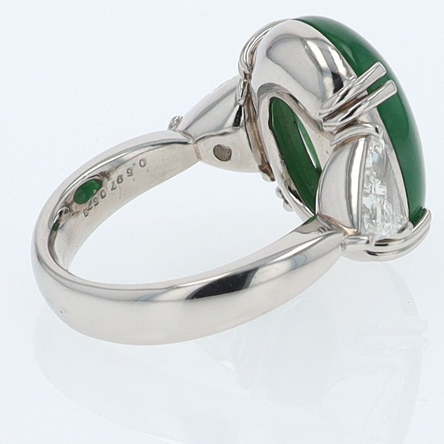 Untreated Jadeite & Diamond 3 Stone Cocktail Ring