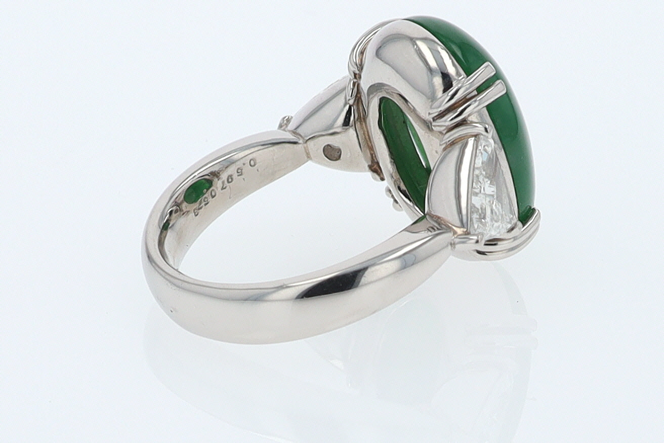 Untreated Jadeite & Diamond 3 Stone Cocktail Ring