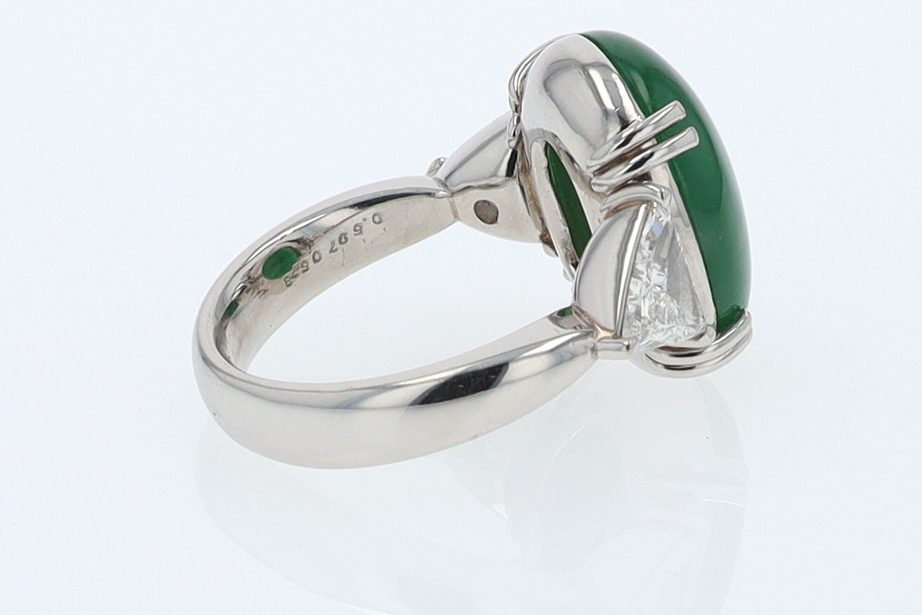 Untreated Jadeite & Diamond 3 Stone Cocktail Ring