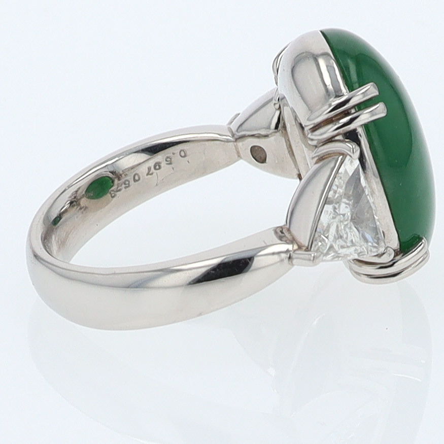 Untreated Jadeite & Diamond 3 Stone Cocktail Ring